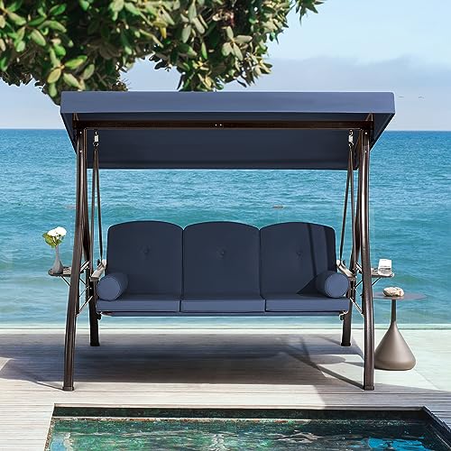 3 Person Outdoor Porch Swing with Cup Holder, Canopy, Cushions W481244