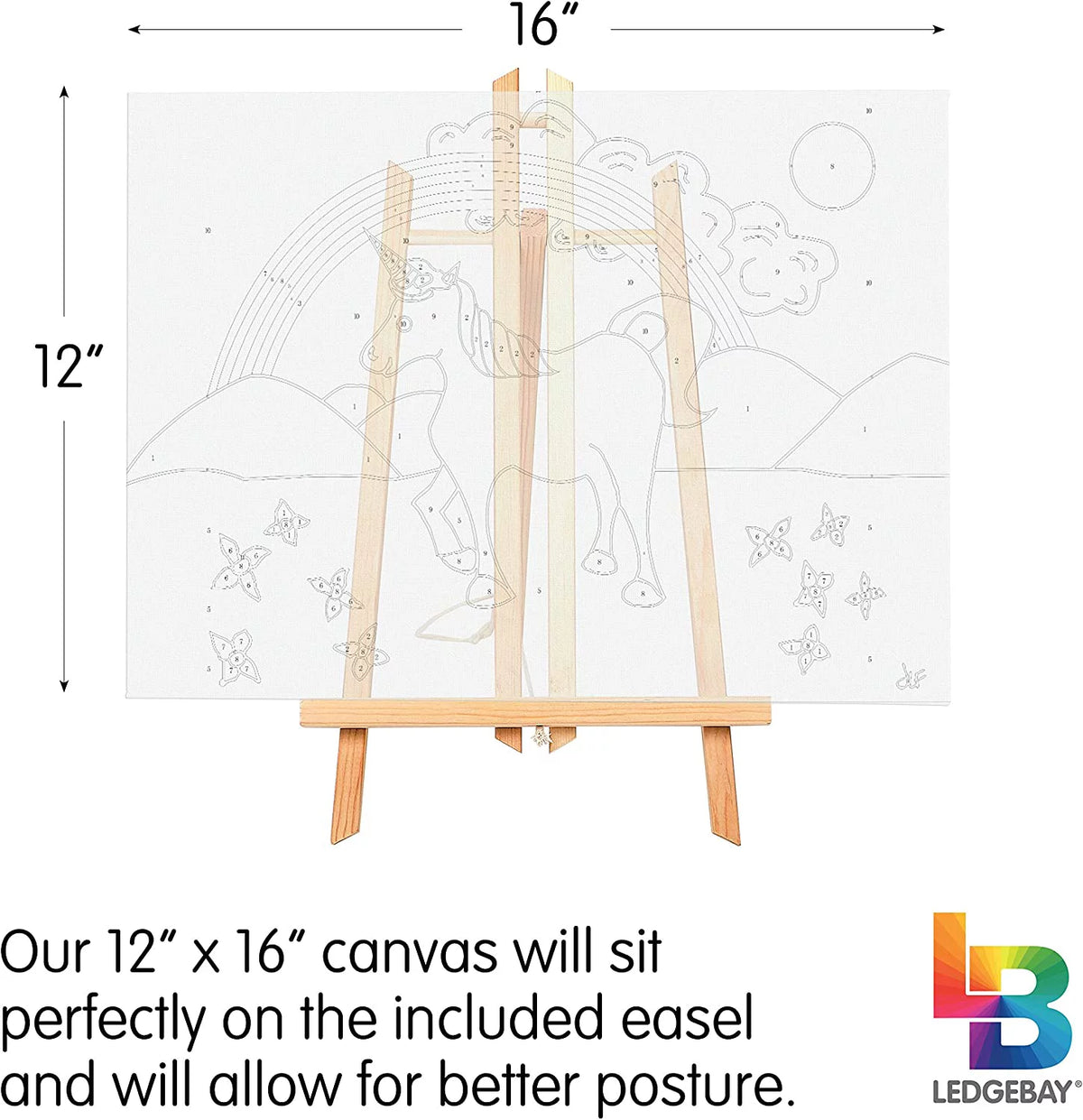 Beginners Paint by Number Kit with Wood Handle Paint Brushes and Framed Canvas J50928