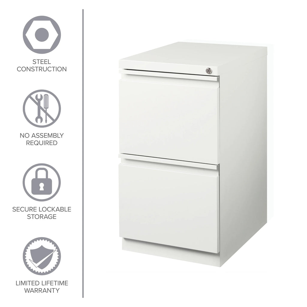 20" Deep 2 Drawer Mobile Pedestal File Cabinet, Letter Width, White Z3622