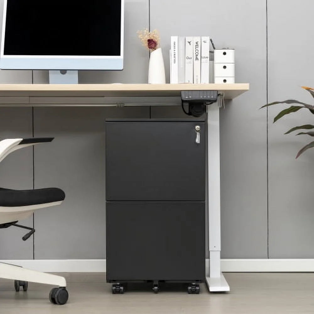 2 Drawer Black Mobile File Cabinet with Lock S948789