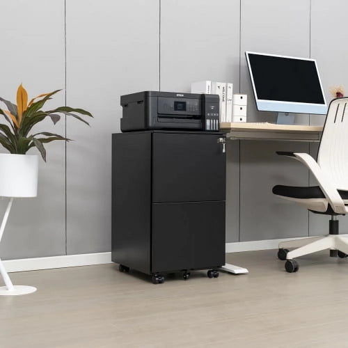 2 Drawer Black Mobile File Cabinet with Lock S948789