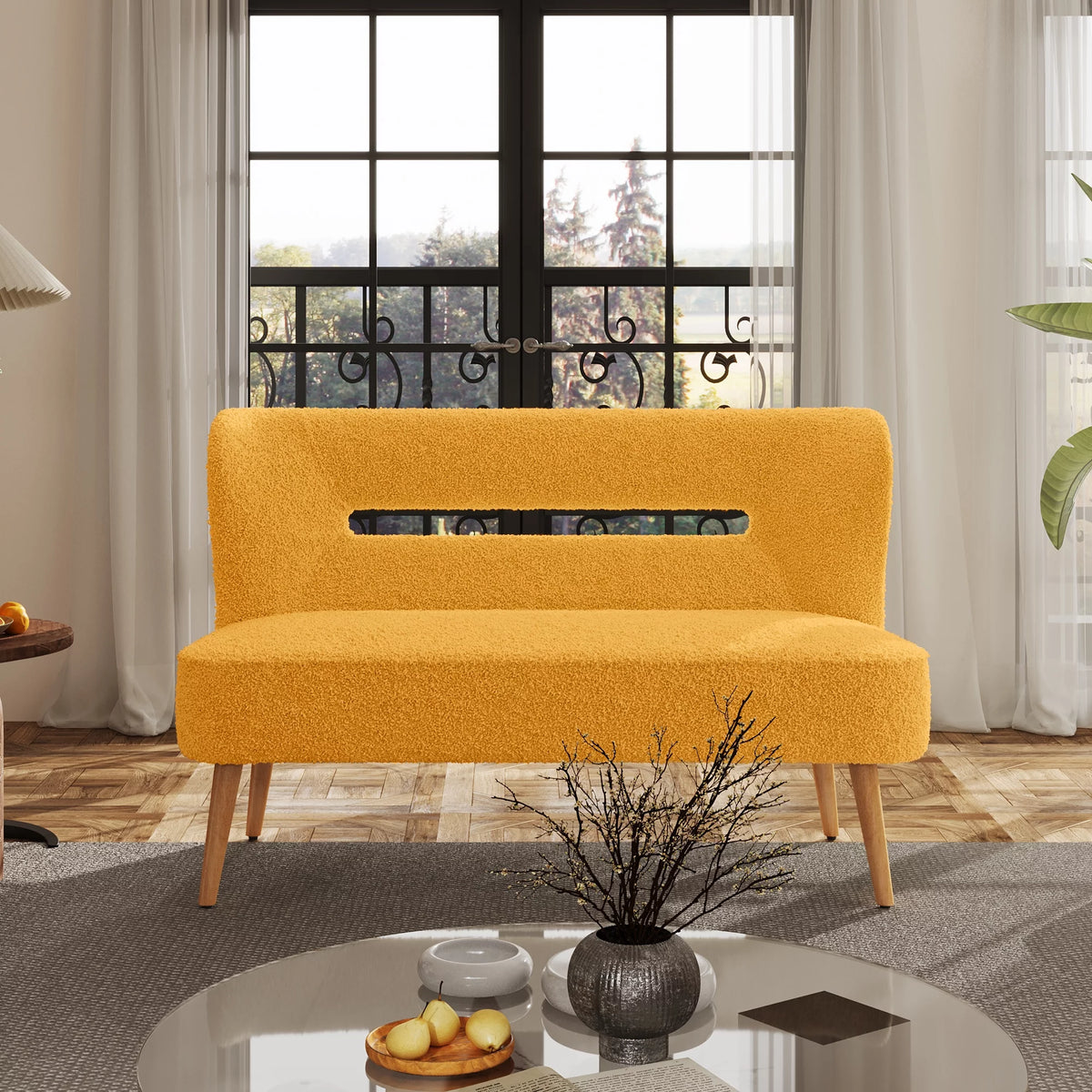 Cream Sherpa Loveseat Accent Chair F1028