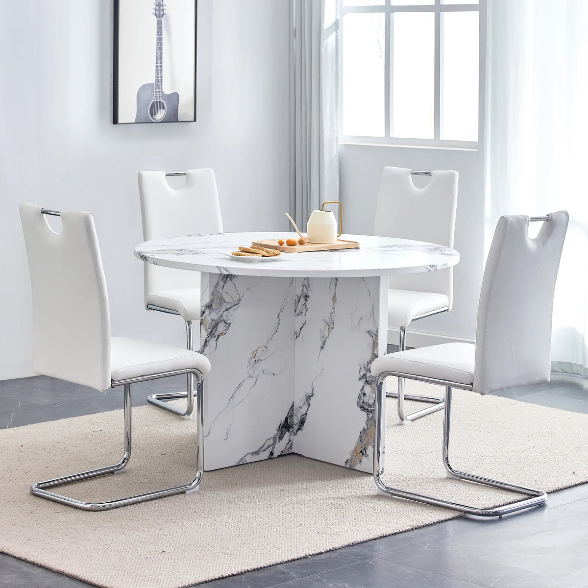 5 Piece 47 Inch Round MDF Dining Table Set B9875