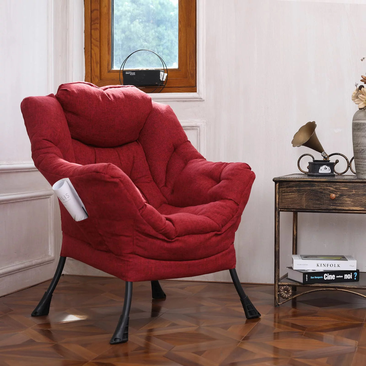 Cotton Fabric Lazy Chair with Side Pocket J528481