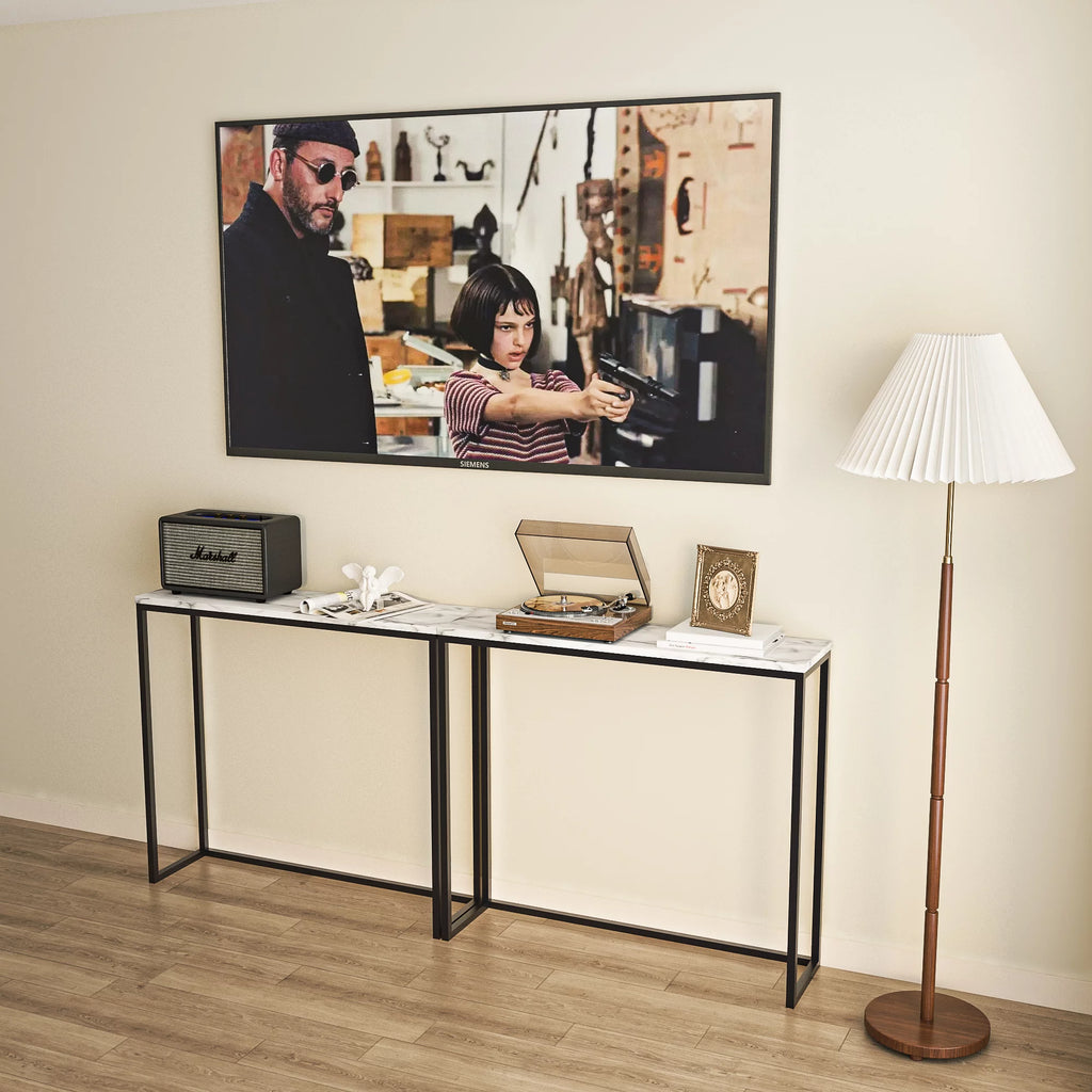 36" Faux Marble Console Table with Black Metal Frame S1867