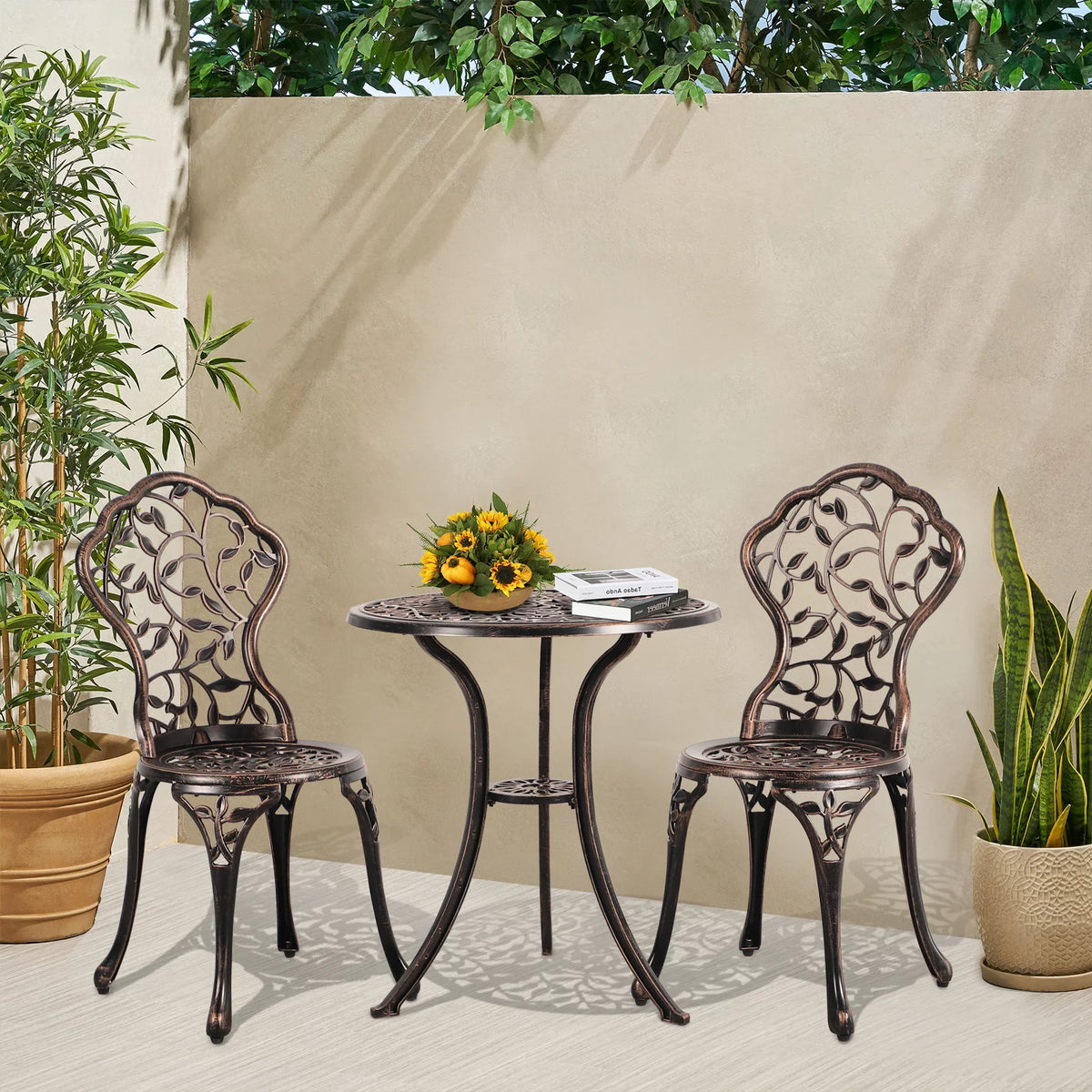 3 Piece Bronze Cast Aluminum Outdoor Bistro Table Set K65182