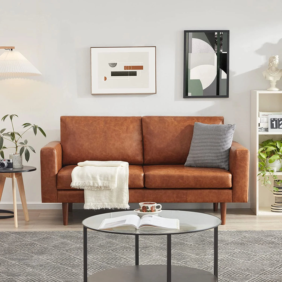 65" Faux Leather Loveseat Sofa with Solid Wooden Frame and Padded Cushion H3819