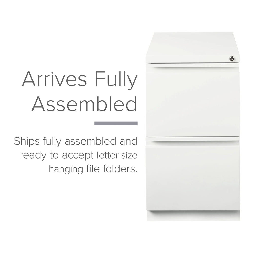 20" Deep 2 Drawer Mobile Pedestal File Cabinet, Letter Width, White Z3622
