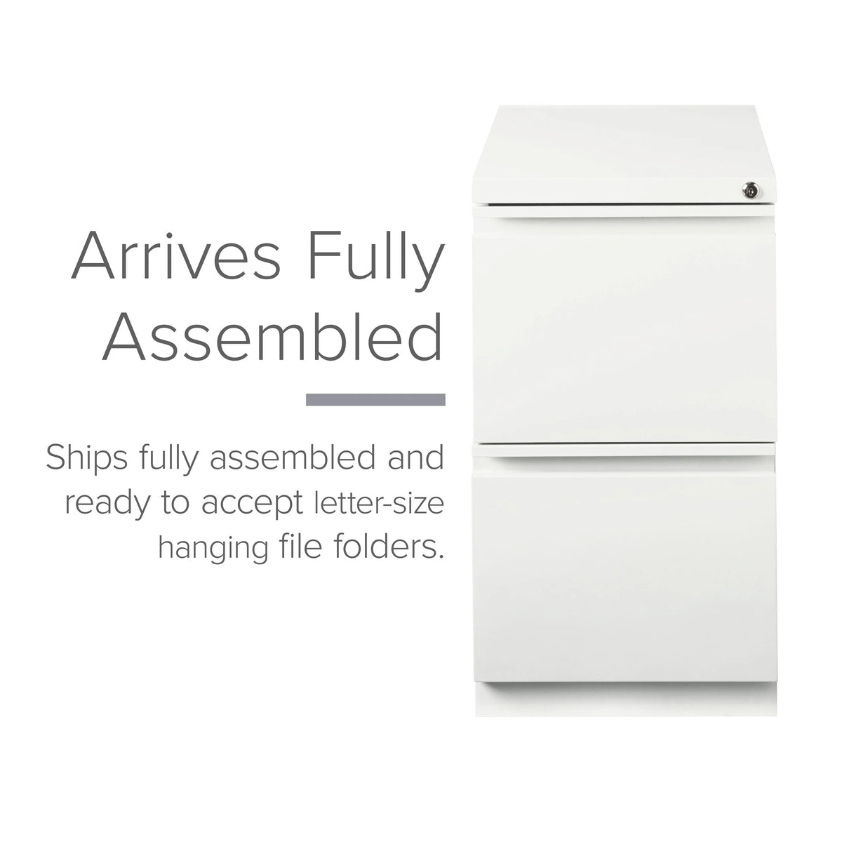 20" Deep 2 Drawer Mobile Pedestal File Cabinet, Letter Width, White Z3622