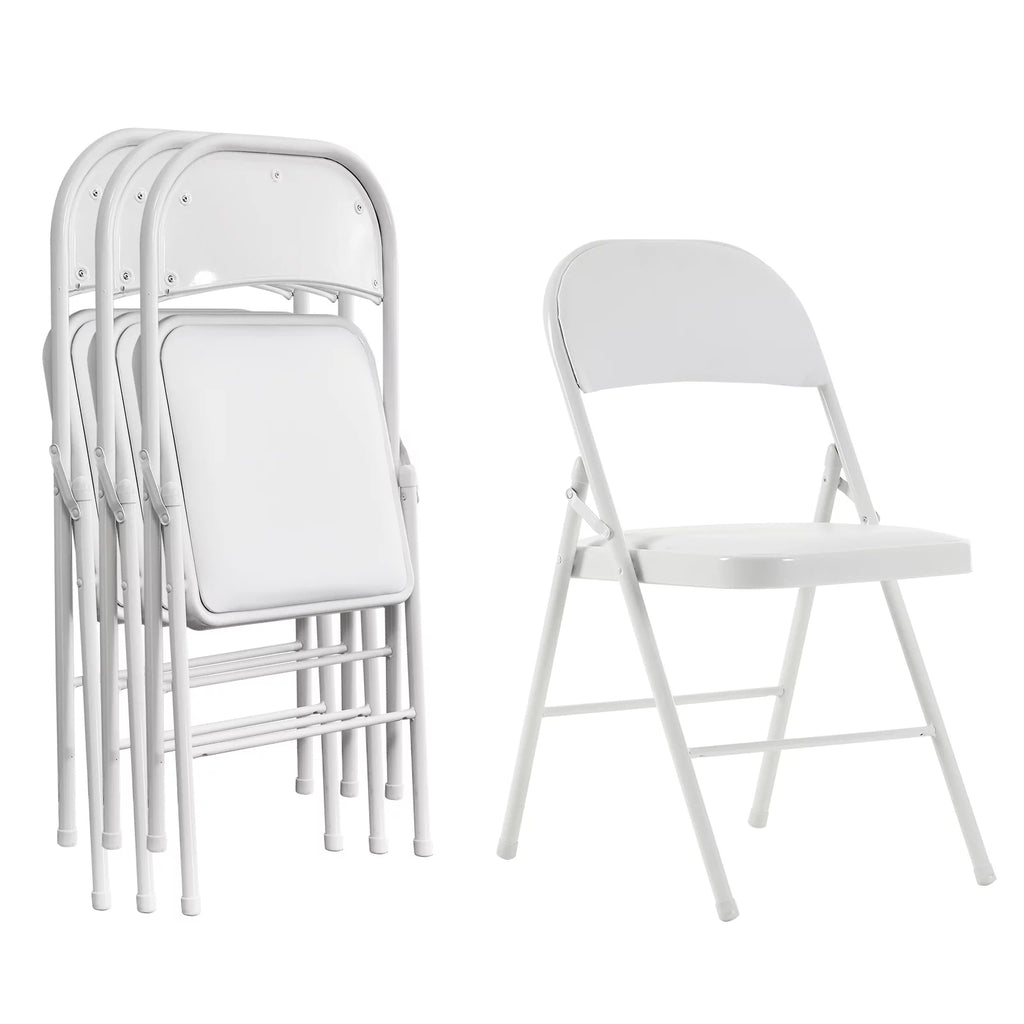 4 Pack White Folding Chairs with Metal Frame and Cushion O4286