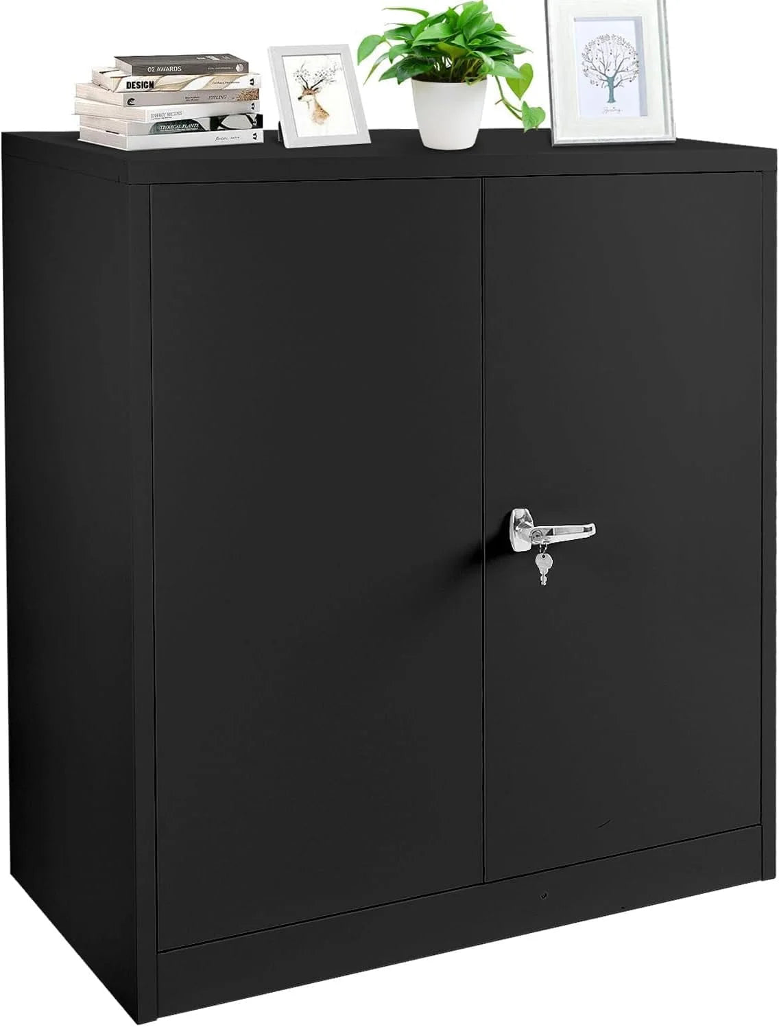 Black Lockable Steel Storage Cabinet with Adjustable Shelves U397857