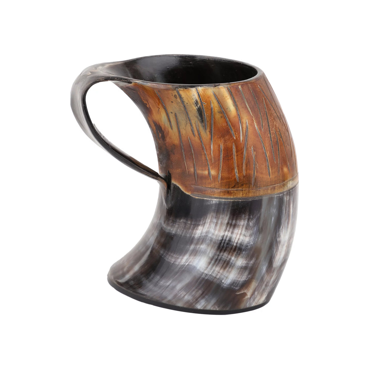 Handmade Natural Ox-Horn Drinking Horn Set with Belt Holster O26001