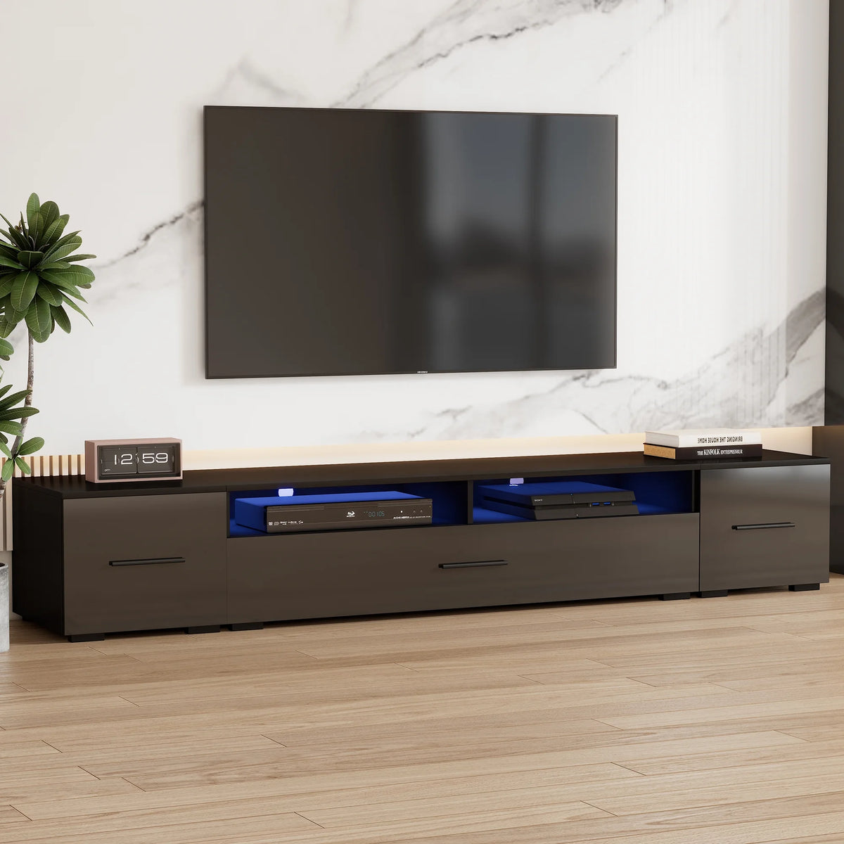 Black TV Stand with LED Lights S383