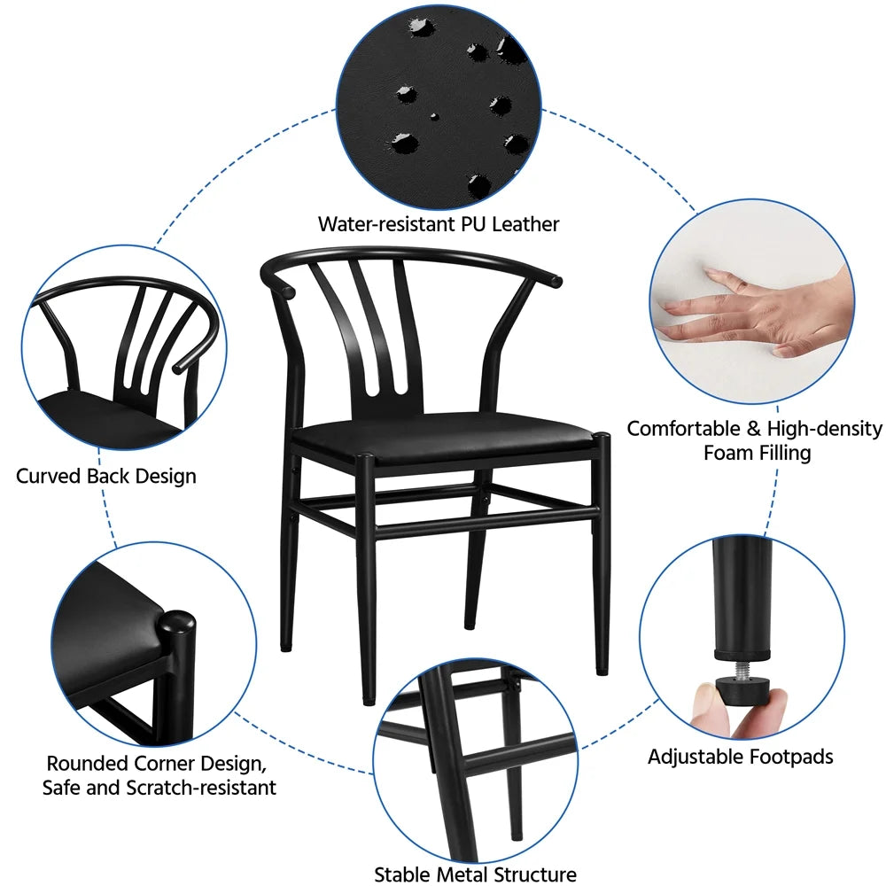 Black Metal Frame Dining Chairs with PU Leather Seat U2791