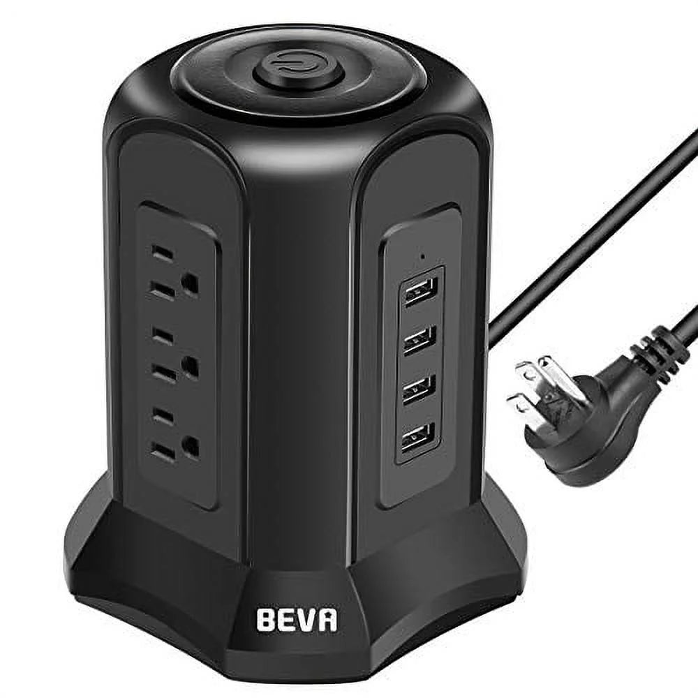 Black Power Strip Tower Surge Protector with 9 AC Outlets 4 USB Ports 6 ft Extension Cord V863
