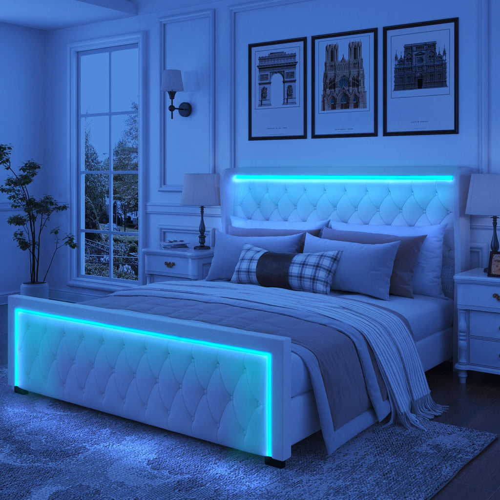 Queen Velvet Upholstered Platform Bed Frame with Headboard I432