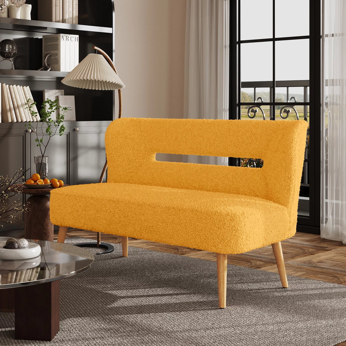 Cream Sherpa Loveseat Accent Chair F1028