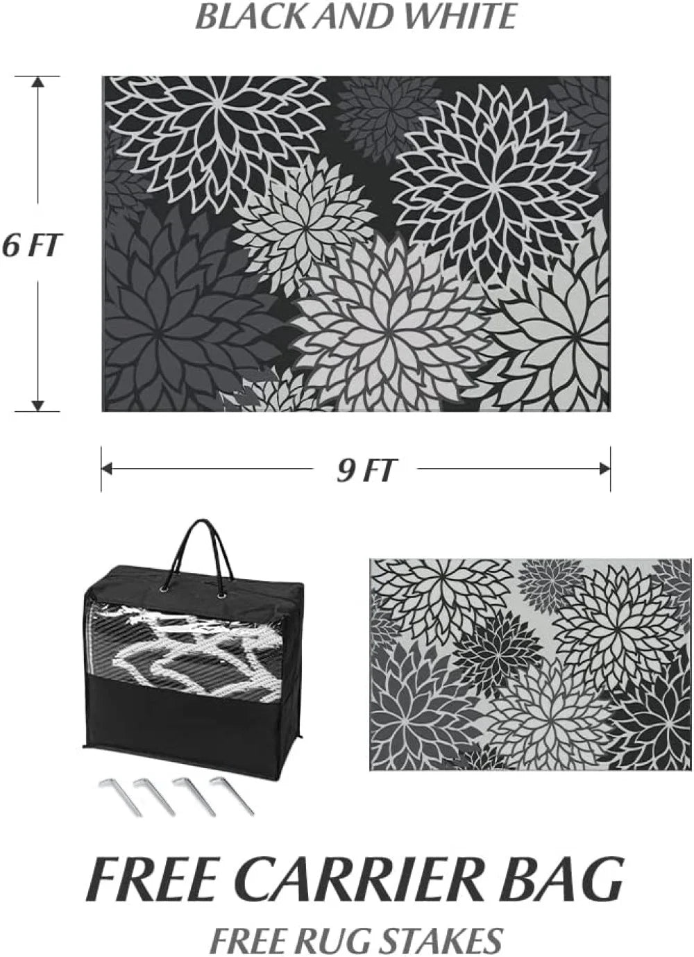 6'x9' Waterproof Reversible Floral Outdoor Rug W528