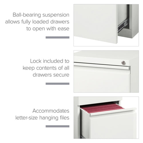 20" Deep 2 Drawer Mobile Pedestal File Cabinet, Letter Width, White Z3622