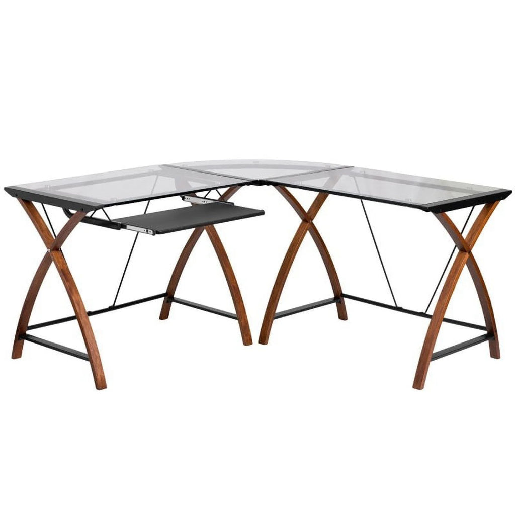 L-Shaped Glass Top Computer Desk F240
