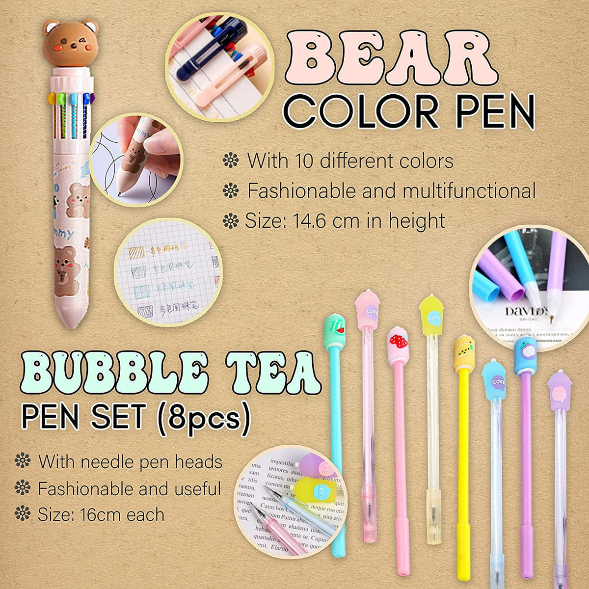 Kawaii Stationery Set with Pop Up Pencil Case, Eraser, 8 Pens, 50 Pcs Stickers V552960