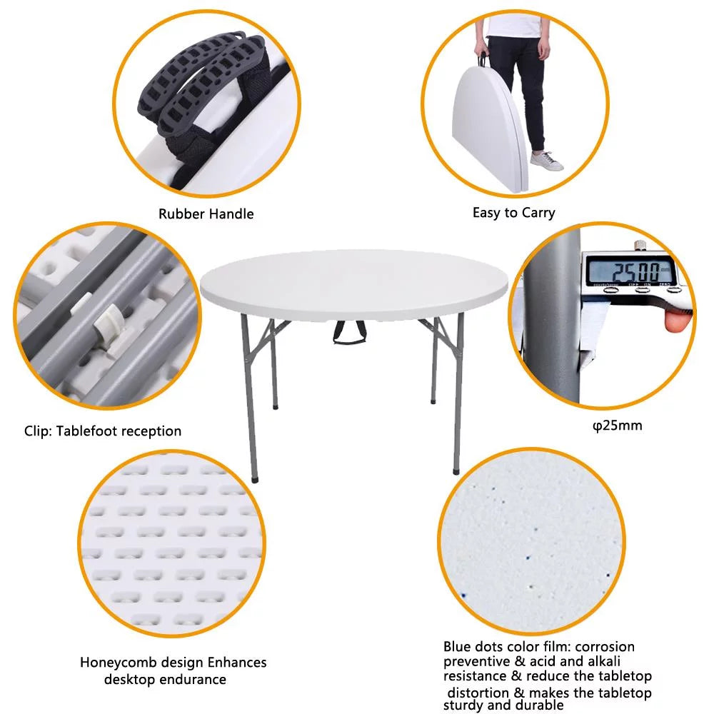 48in Portable Folding Table Round Plastic Steel Z2213