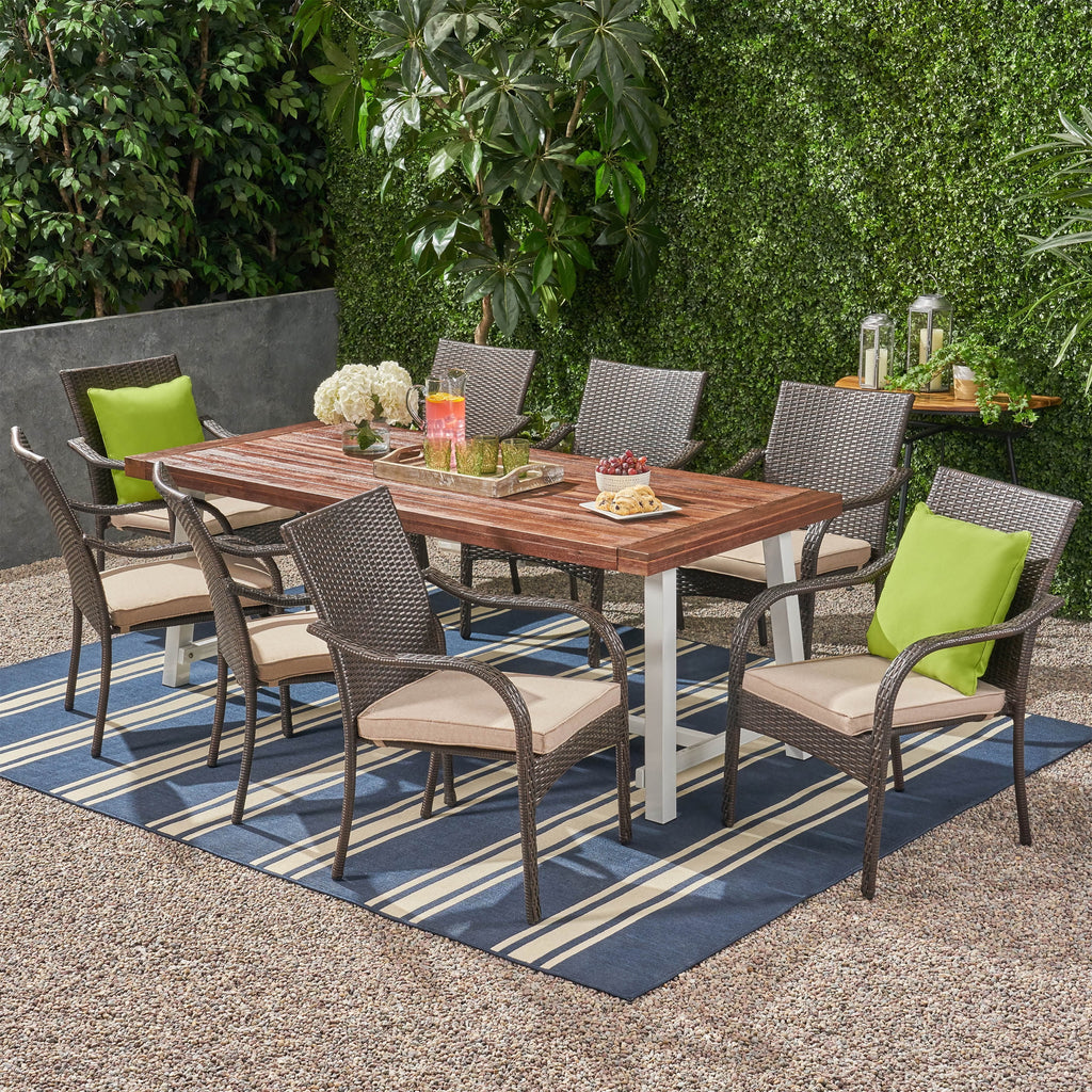 Outdoor Wood and Wicker 8 Seater Dining Set A702043