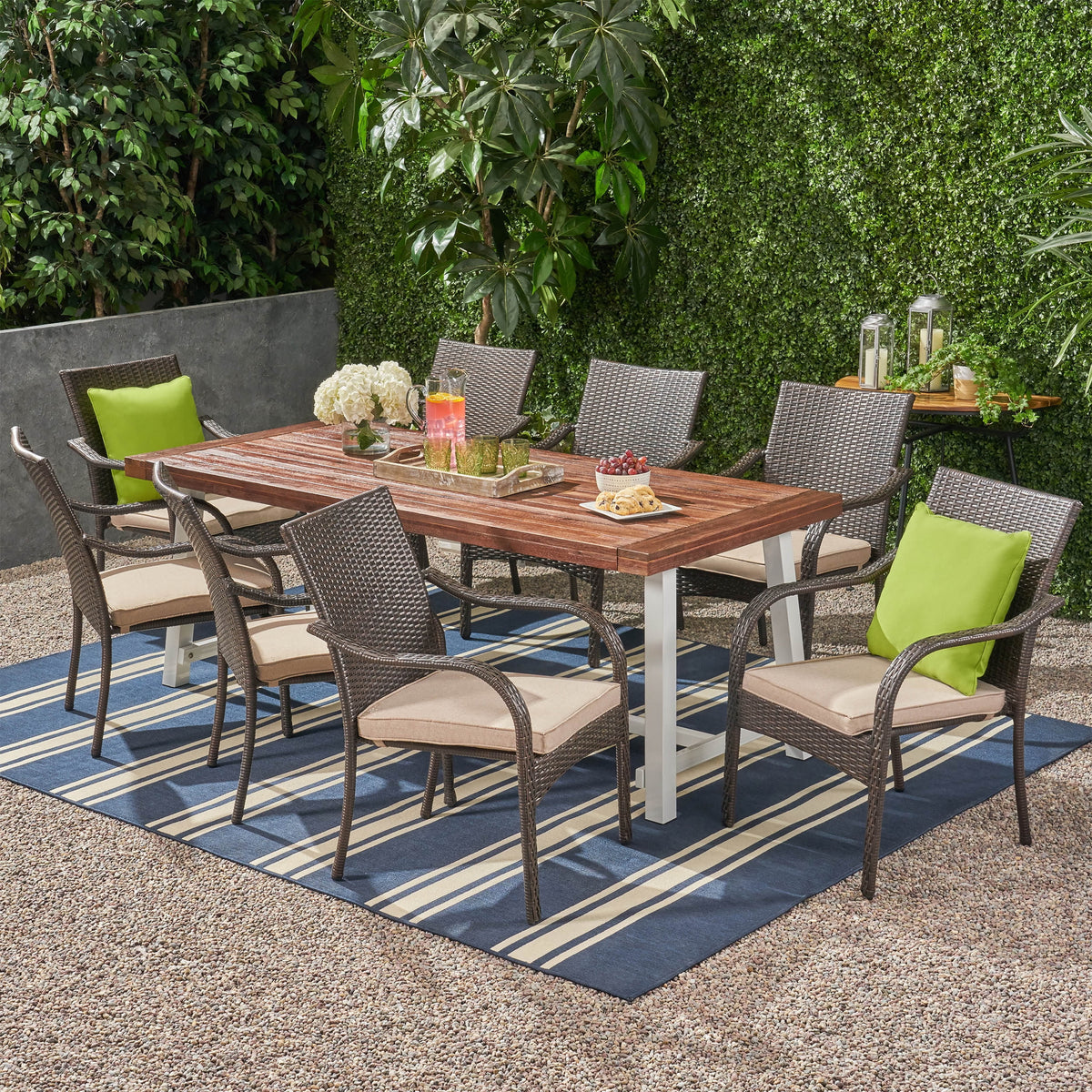 Outdoor Wood and Wicker 8 Seater Dining Set A702043