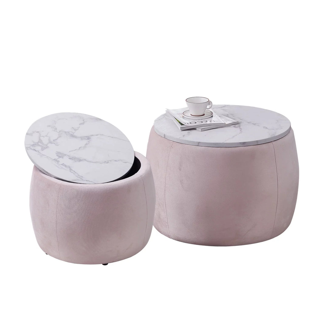 Round Storage Side Table Set of 2 Pink H476553
