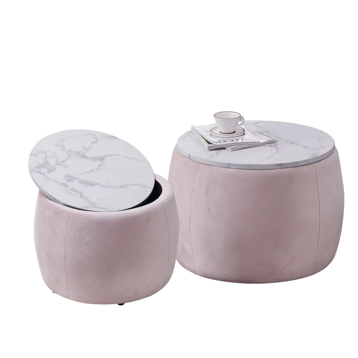 Round Storage Side Table Set of 2 Pink H476553
