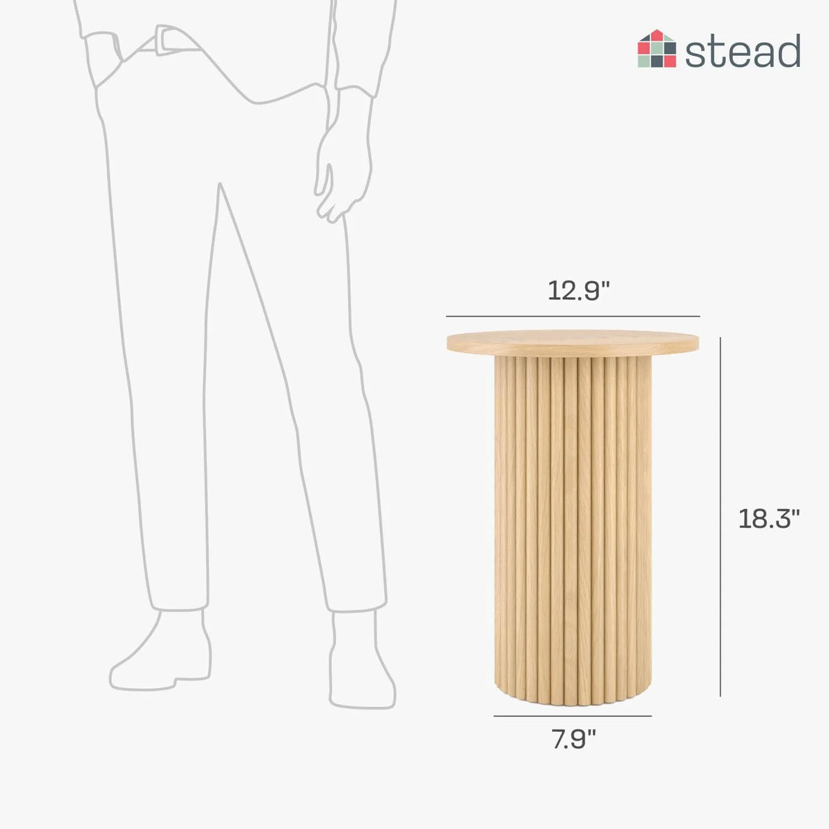 Round Fluted Wooden Side Table with Solid Oak Base A231444