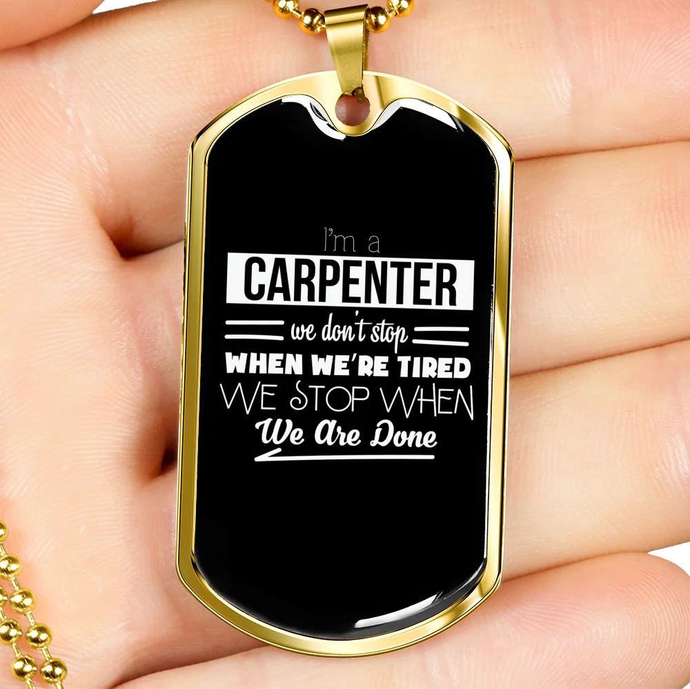 Woodworker Dog Tag Stainless Steel or 18k Gold Q457