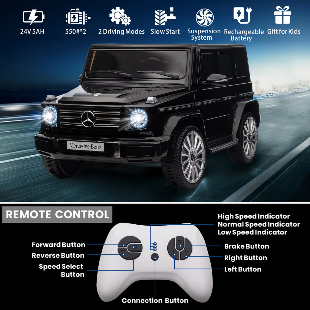 24V Remote Control Battery Powered Ride On Car with Bluetooth MP3 LED Lights Black W3004