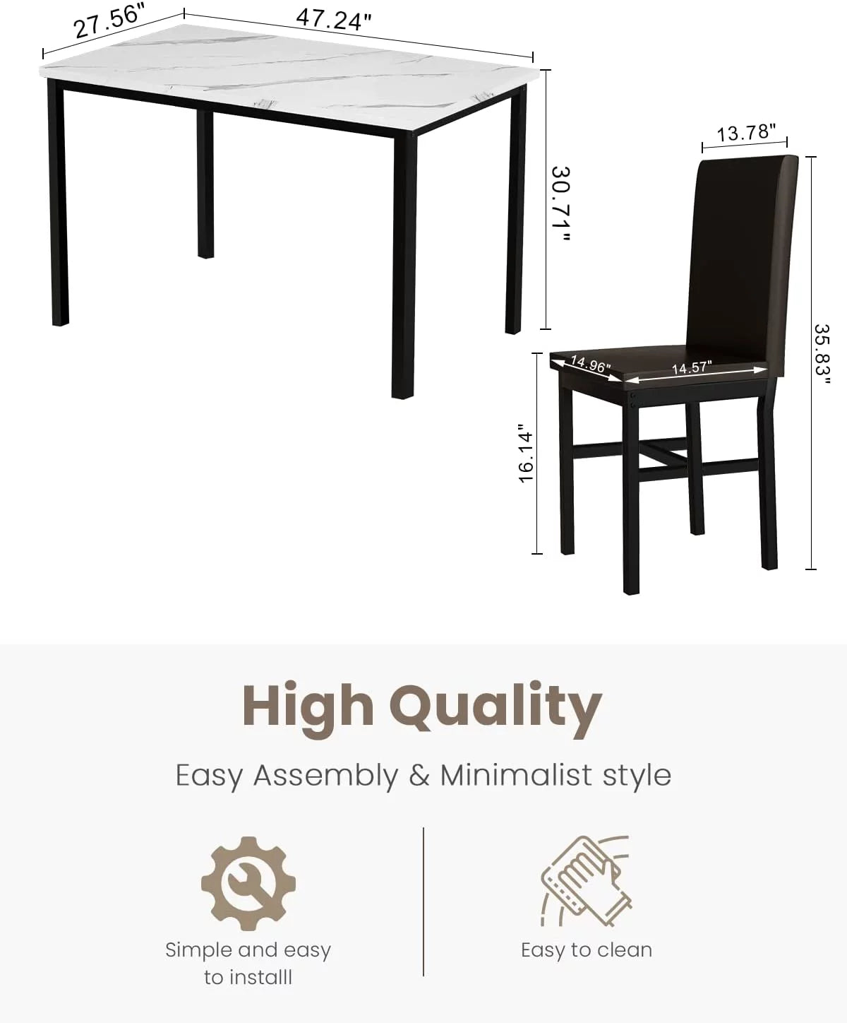 Dining Table Set for 4 with 4 PU Leather Chairs F892