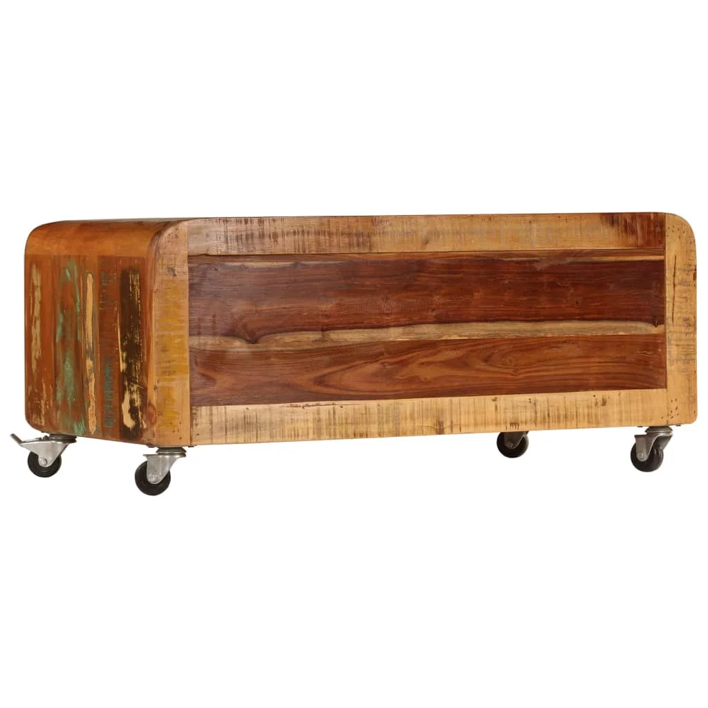 Rustic Coffee Table with Storage Cabinet and Wheels Reclaimed Wood H651