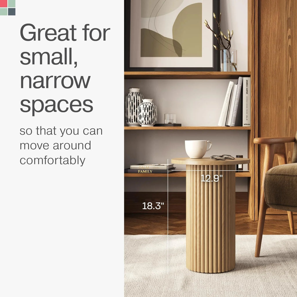 Round Fluted Wooden Side Table with Solid Oak Base A231444