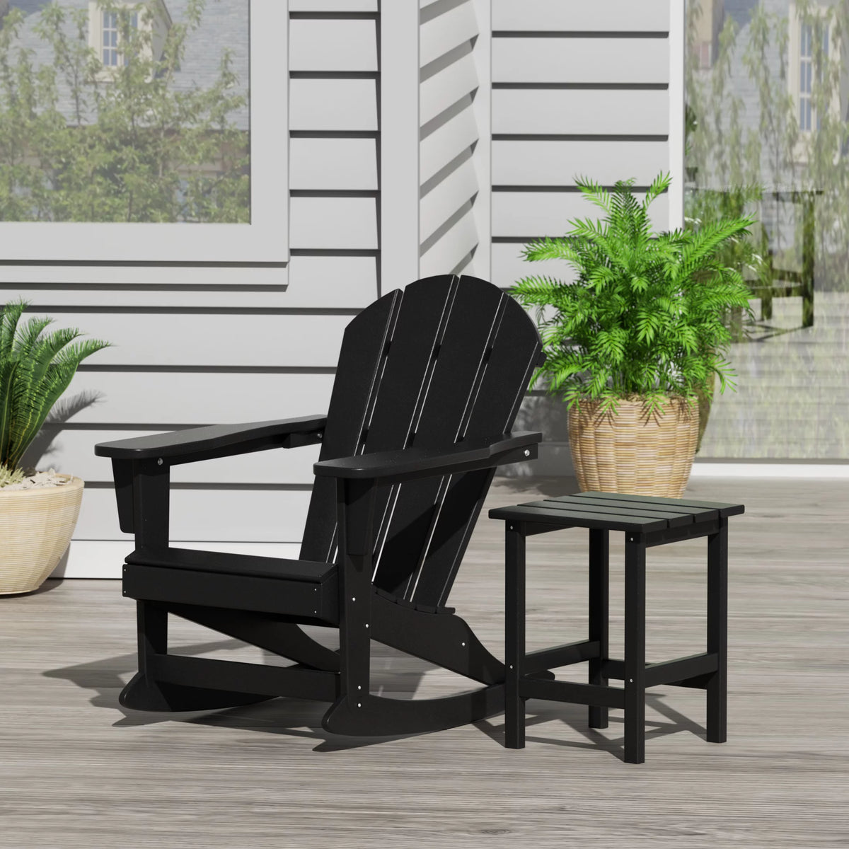 Black 3 Piece Outdoor Rocking Chair Set with Side Table Q7943