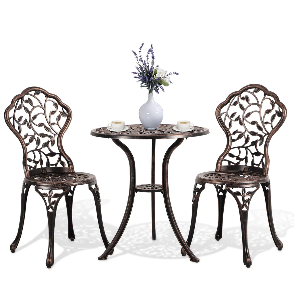 3 Piece Bronze Cast Aluminum Outdoor Bistro Table Set K65182