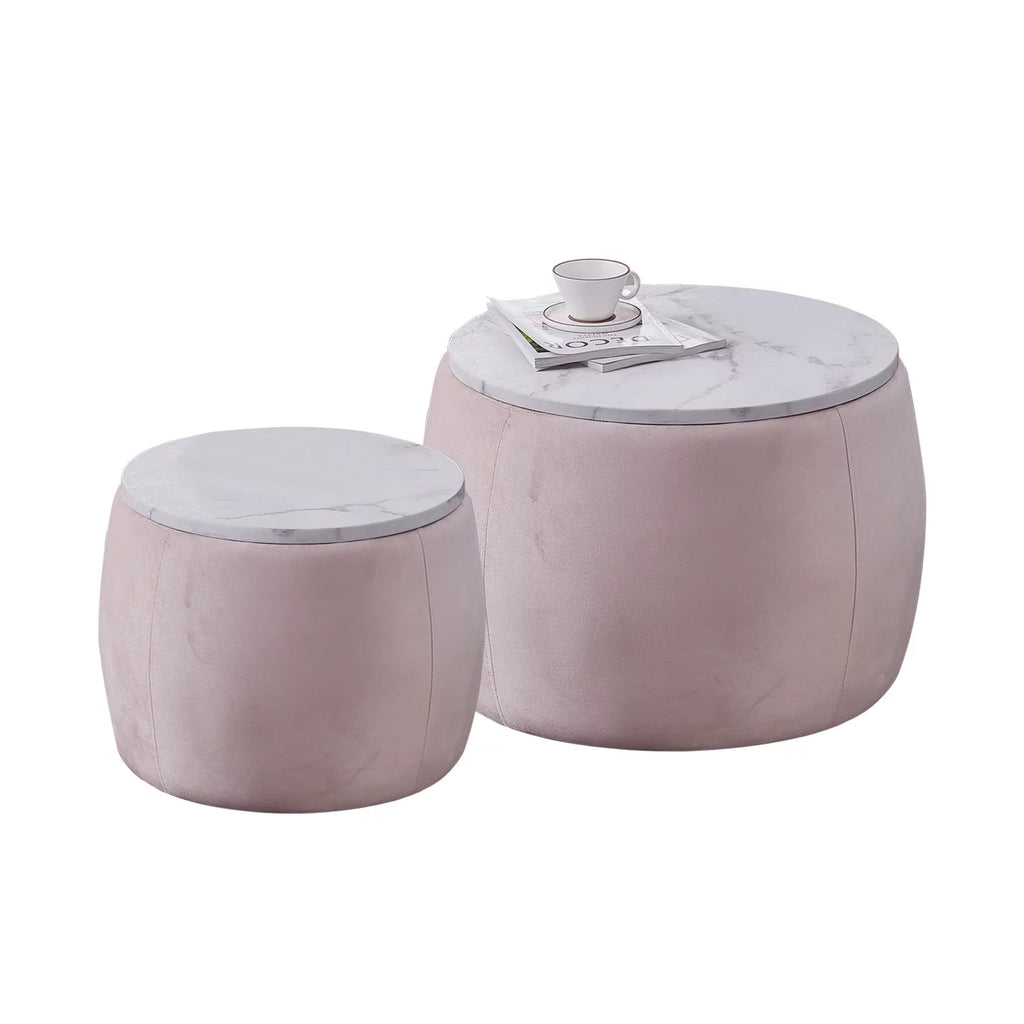 Round Storage Side Table Set of 2 Pink H476553