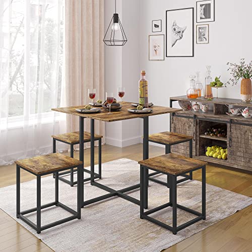 Industrial Dining Table Set for 4 with 4 Stools P512