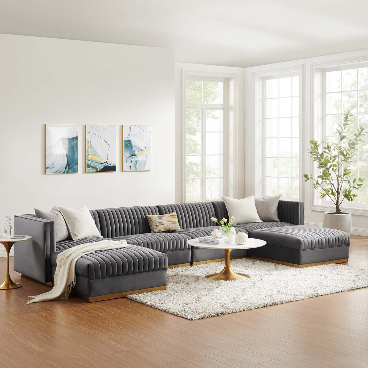 Gray Velvet 6-Piece Modular Sectional Sofa P808675