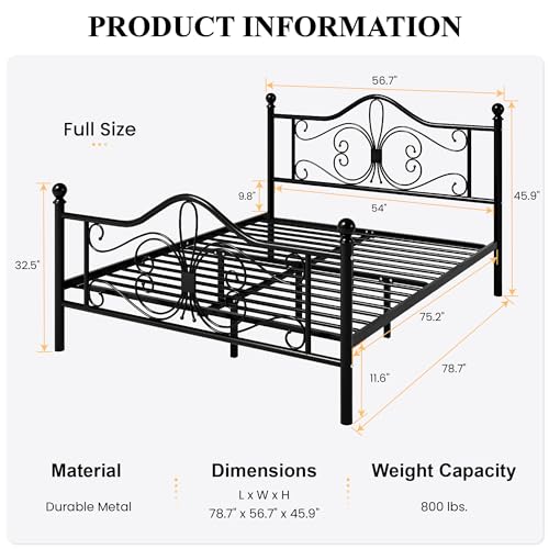 Full Size White Metal Bed Frame with Headboard and Footboard G4520