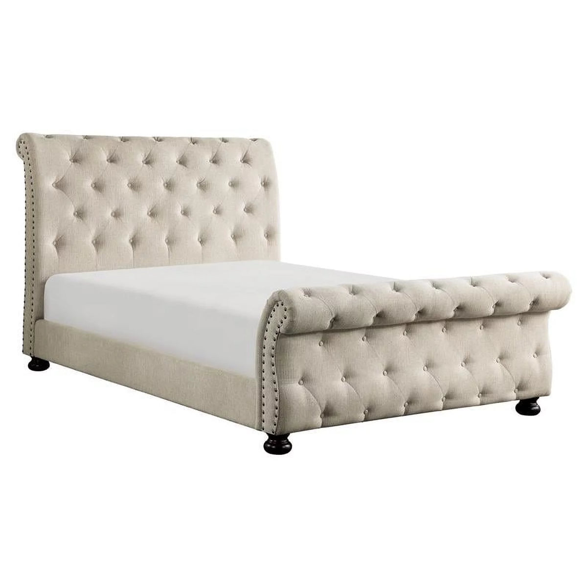 Beige California King Wood Tufted Sleigh Bed X854753