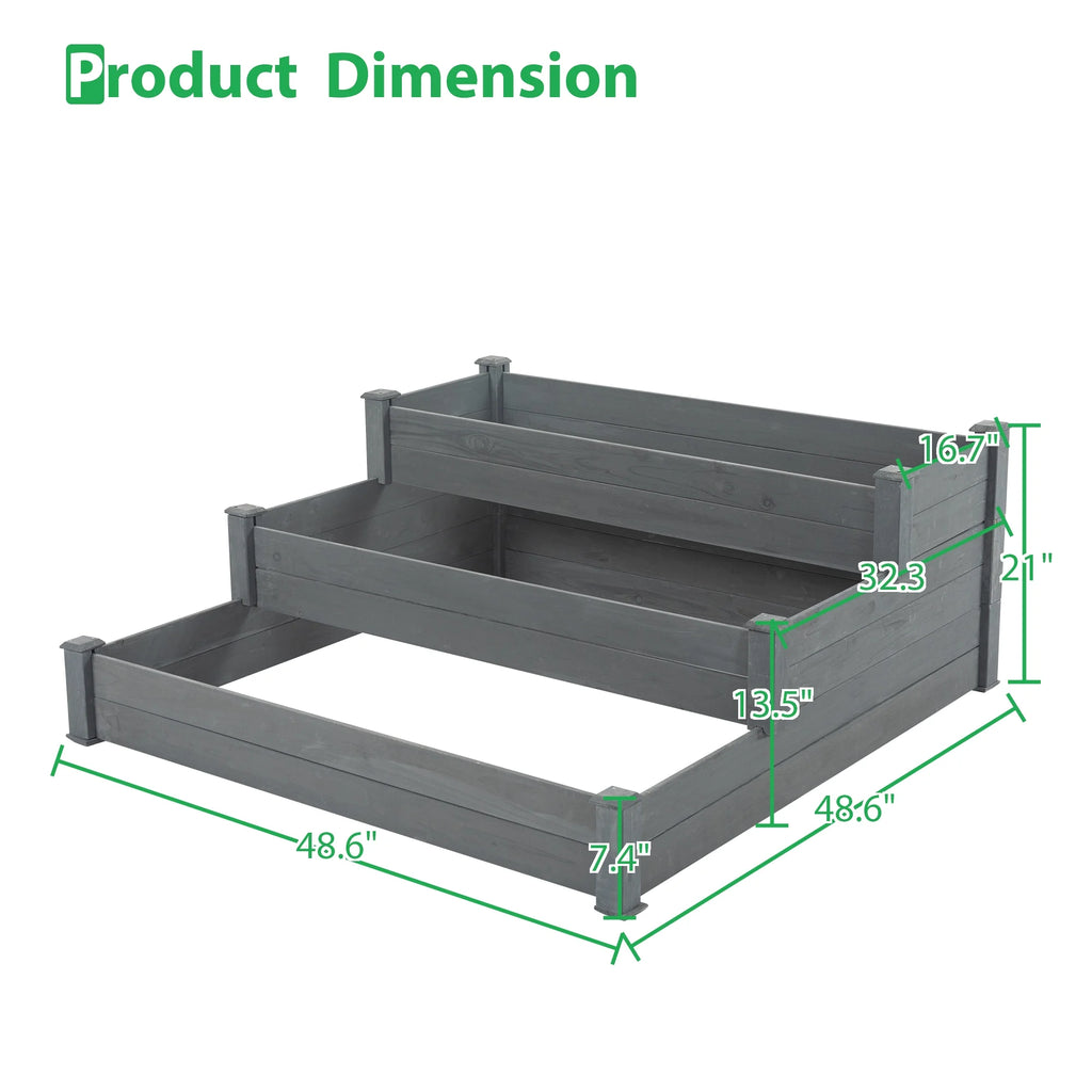 3-Tier Raised Fir Wood Garden Bed Planter O66955