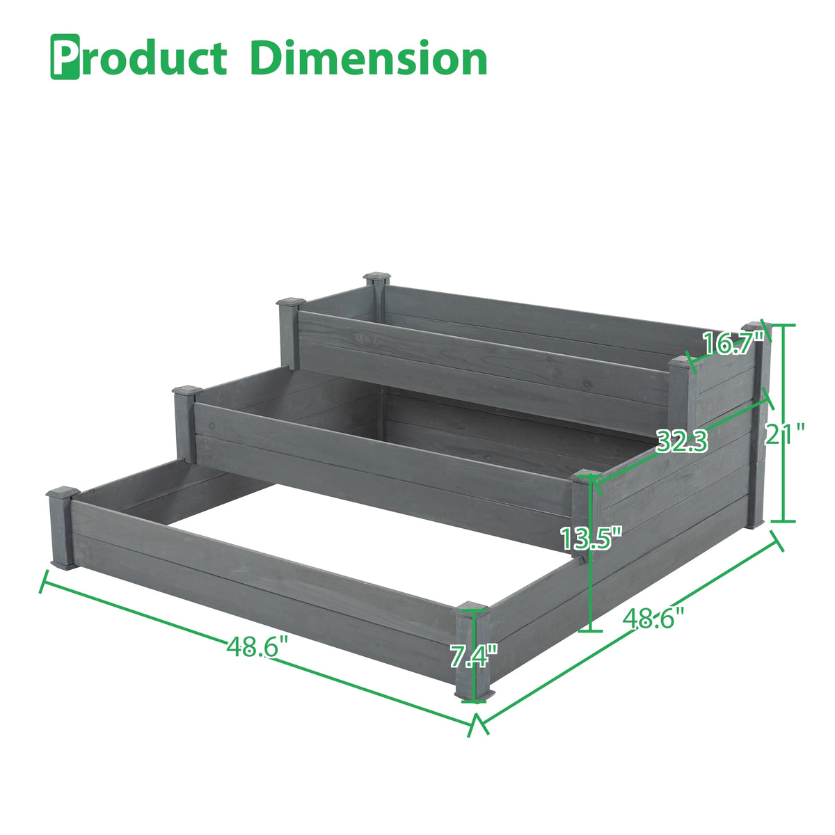 3-Tier Raised Fir Wood Garden Bed Planter O66955