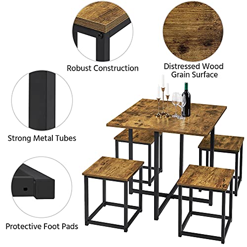 Industrial Dining Table Set for 4 with 4 Stools P512