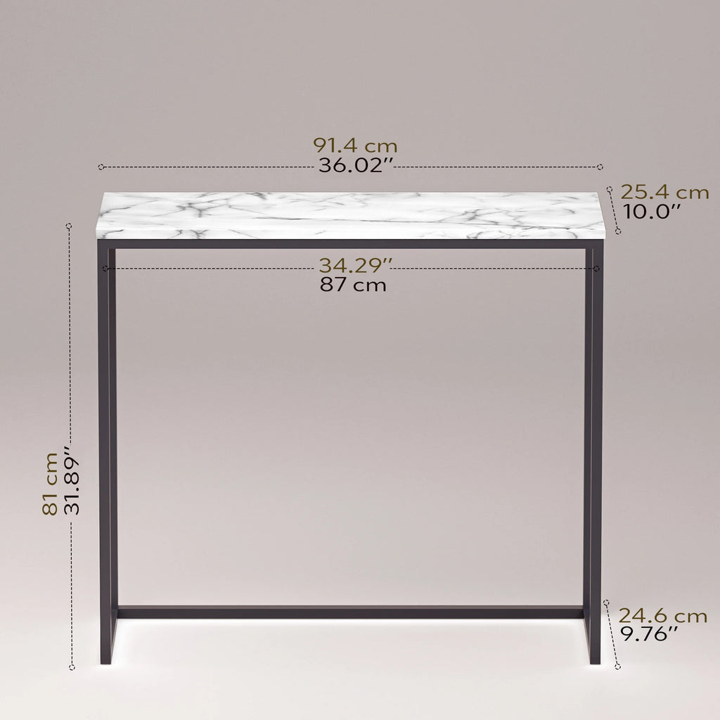 36" Faux Marble Console Table with Black Metal Frame S1867