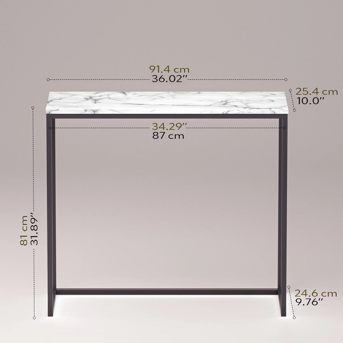36" Faux Marble Console Table with Black Metal Frame S1867