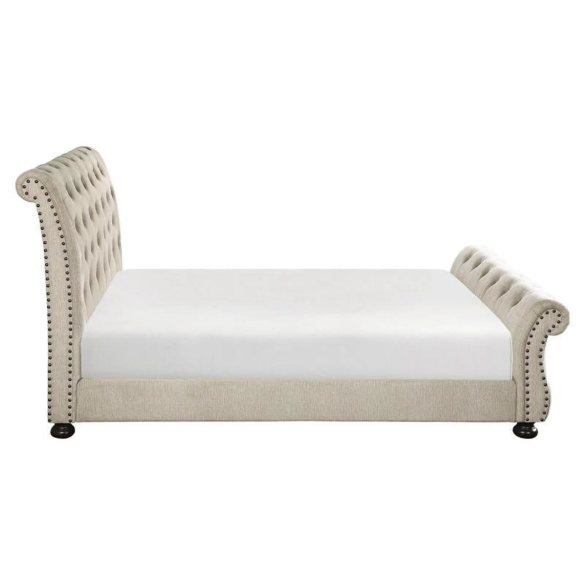 Beige California King Wood Tufted Sleigh Bed X854753