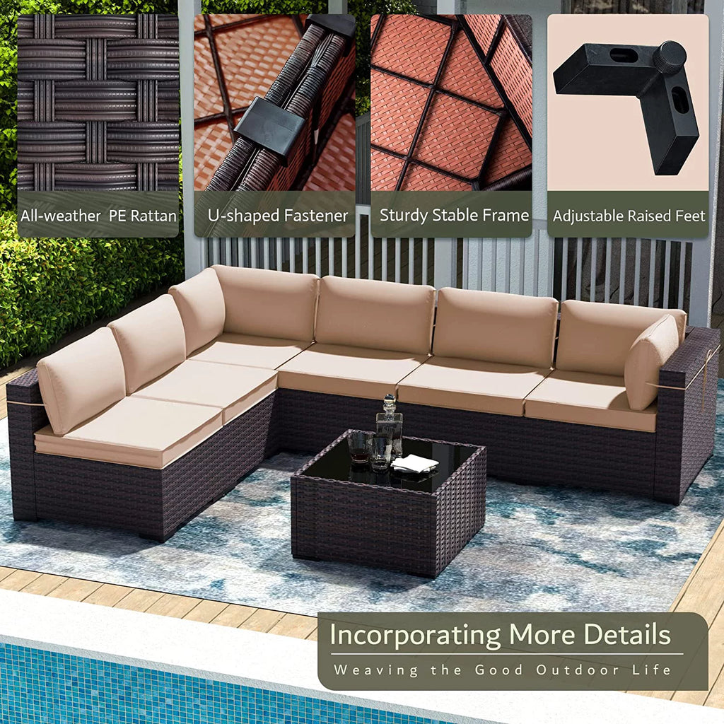14 Pieces All Weather PE Wicker Patio Sectional Sofa Set with Coffee Table B78316
